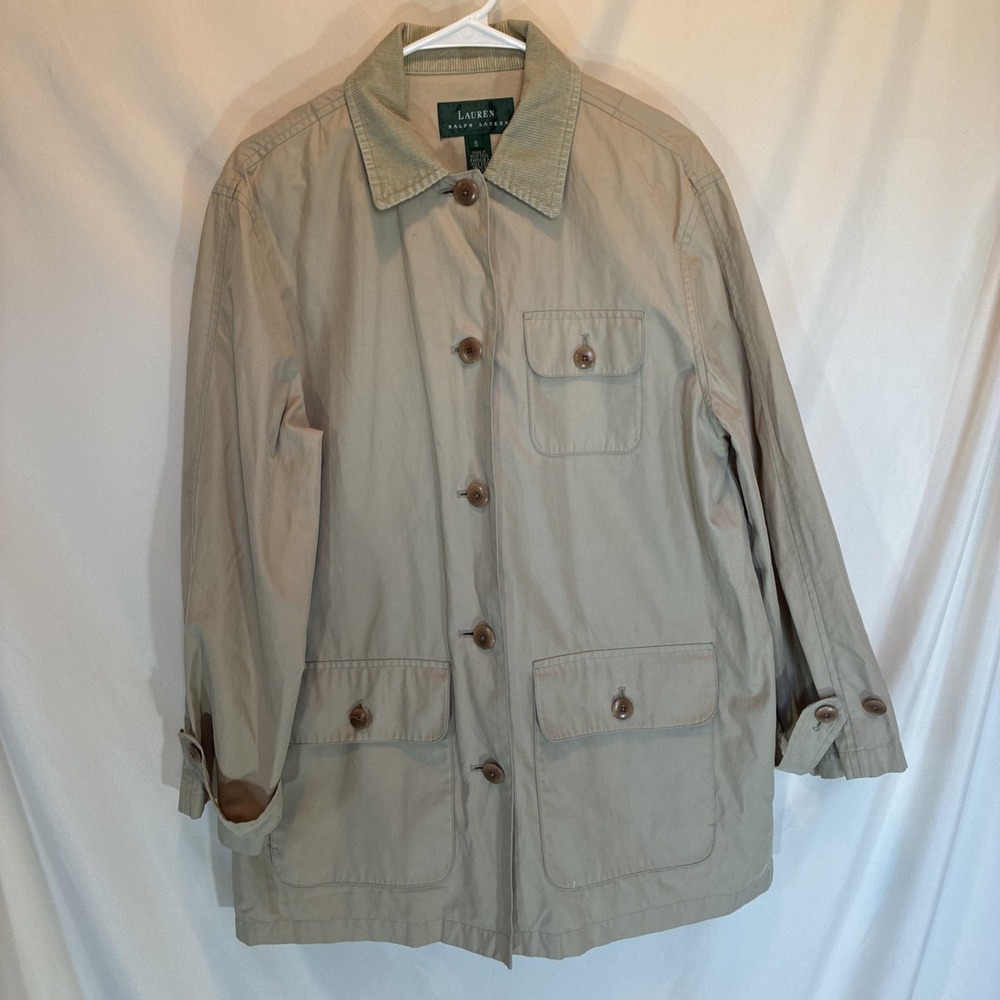 Vtg Ralph Lauren Tan Khaki Canvas Equestrian Barn Coat Light Jacket Small Read